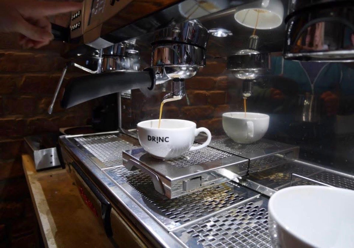 Fresh espresso being pulled on the machine at DRINC Coffee Bar Ramsbottom