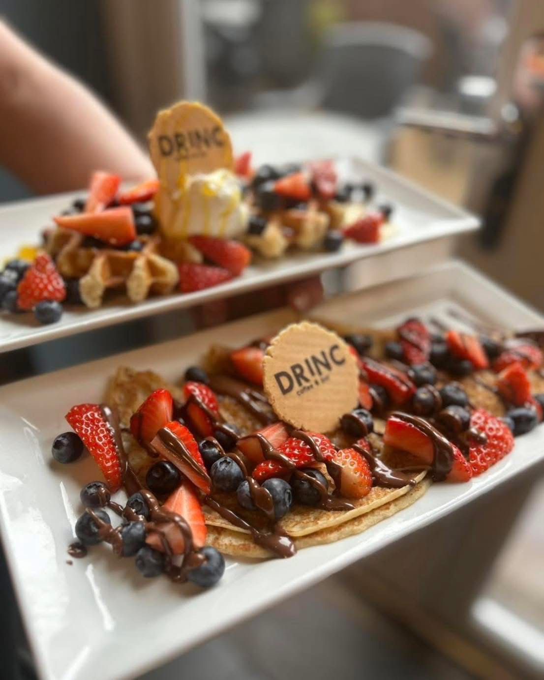 Pancakes and waffles with fresh berries and Nutella at DRINC Ramsbottom